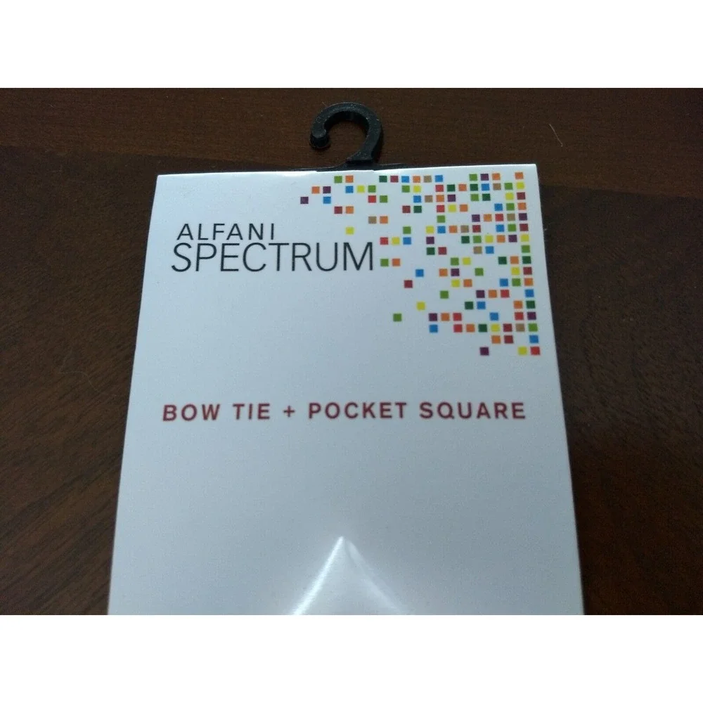 ALFANI SPECTRUM Men's‎ Bow Tie & Pocket Square Black w/ Gray White Stripes NEW - Picture 7 of 11